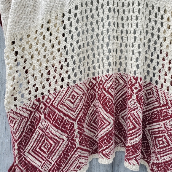Boho Knit Kimono Wrap | Red & Cream for Layering - Picture 4 of 12